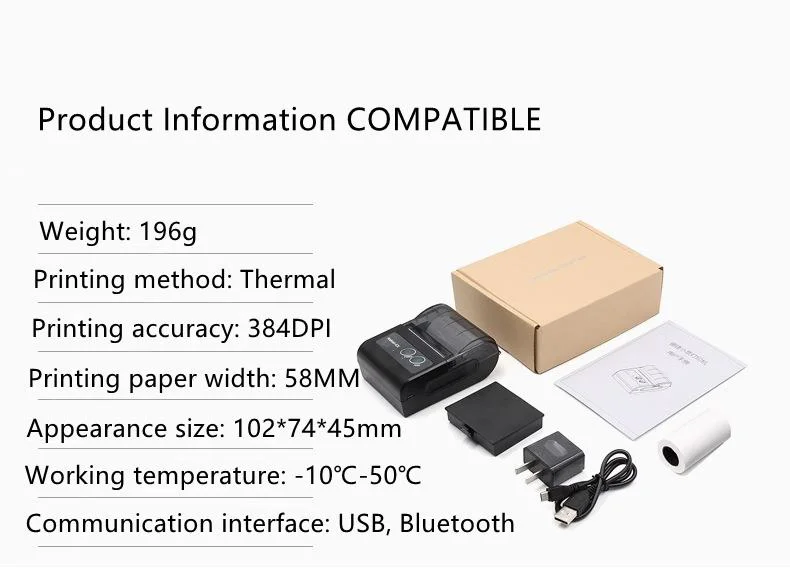 Portable 58mm Bluetooth Multi-Language Takeaway Mini Thermal Receipt Printer